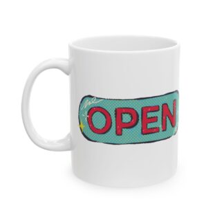 retro pop art 'open closed' sign mug | ceramic coffee cup